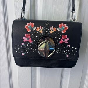 Calvin Klein Black Crossbody Bag with Floral Accents